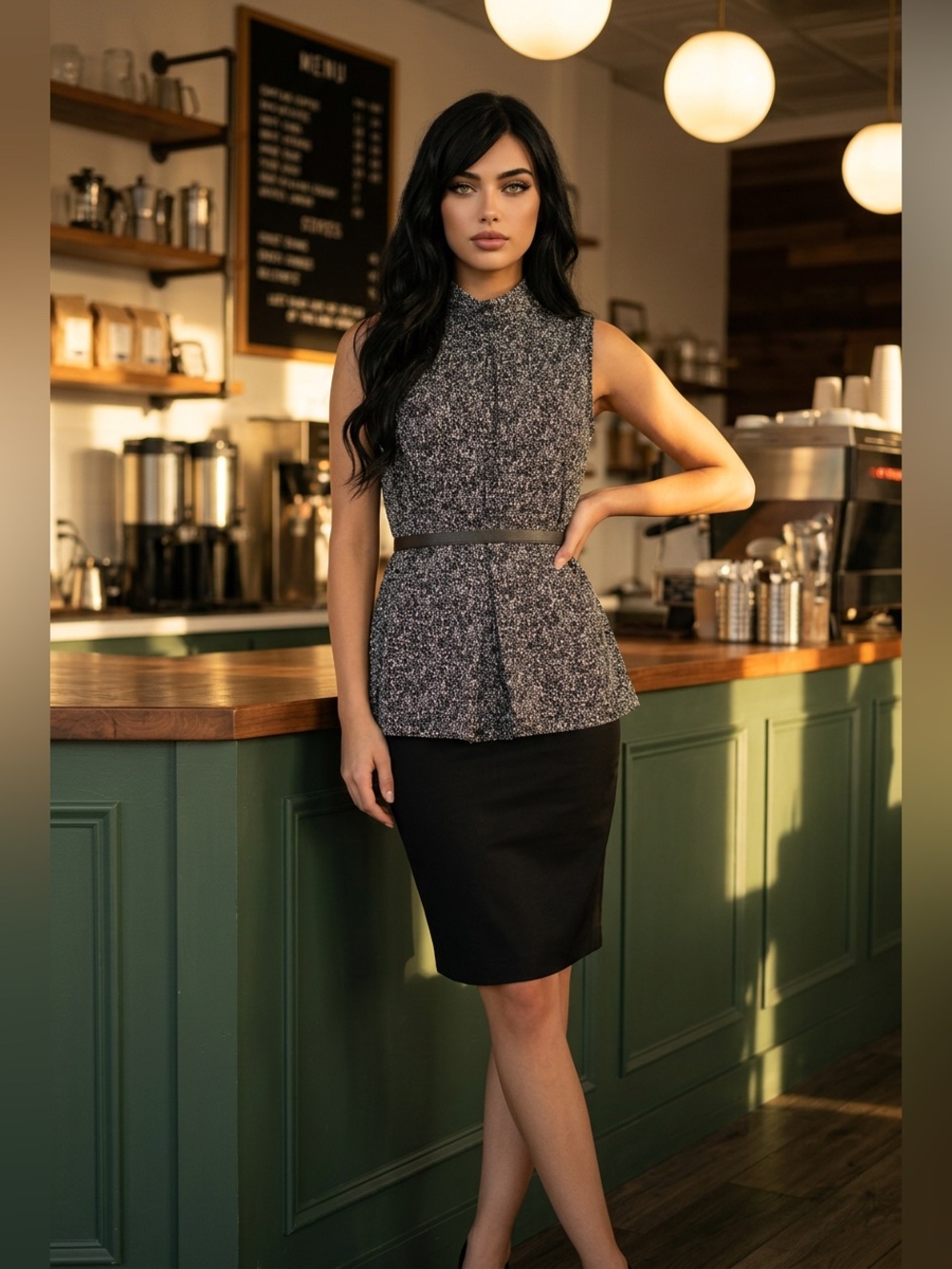 EUC Vince Camuto Sleeveless Tweed Inverted Front Pleat Blouse